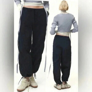 H&M Parachute Loose Fit Oversized Black Pants size XXS